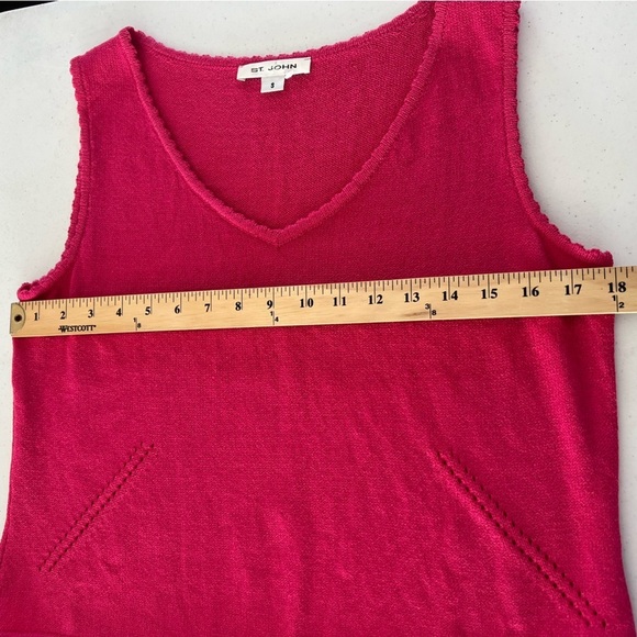 St. John Women’s Sweater Tank V-Neck Santana Knit Sleeveless Cropped Pink Small - Picture 7 of 8